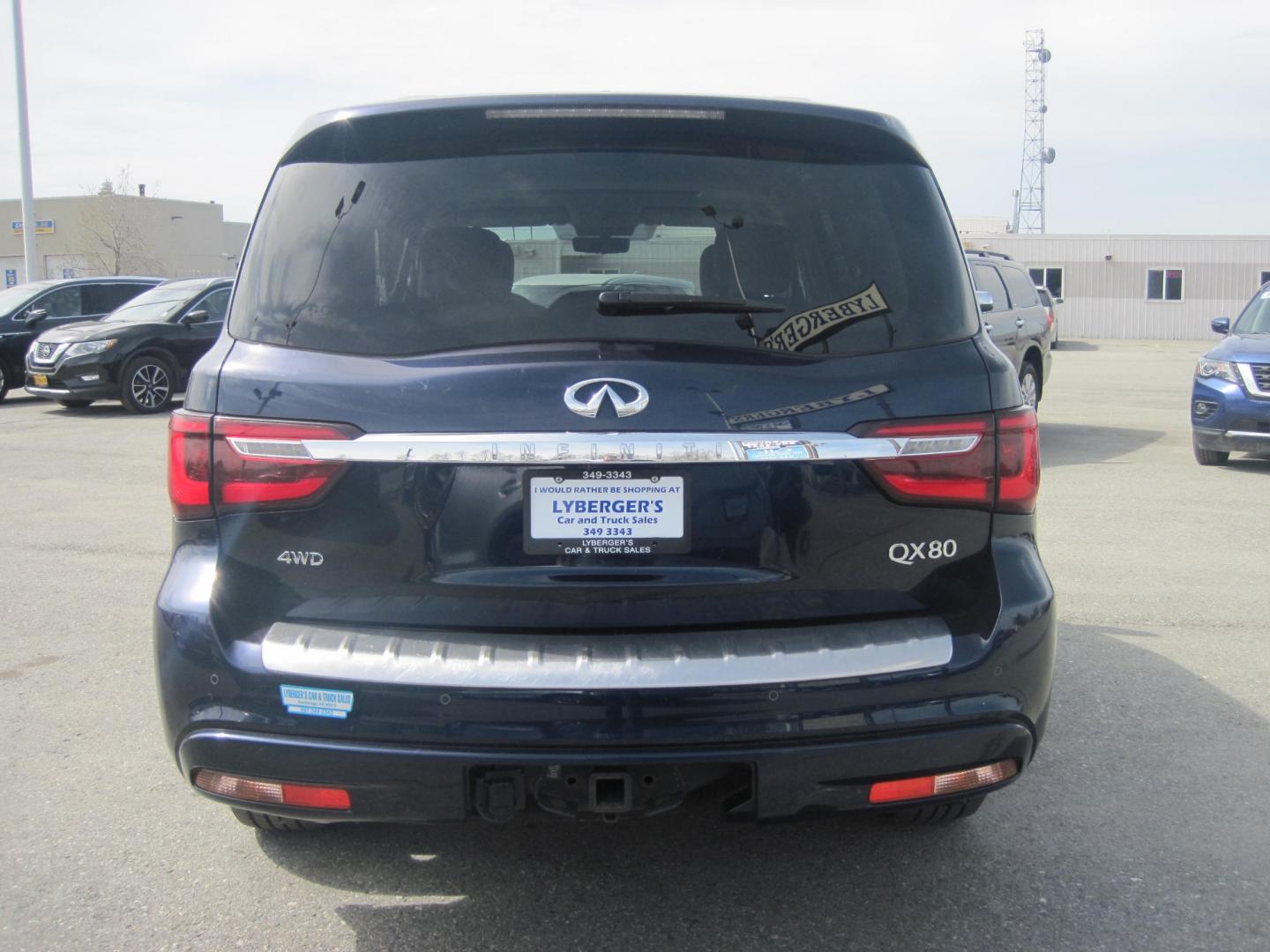 2021 blue /black Infiniti QX80 Luxe 4WD (JN8AZ2AEXM9) with an 5.6L V8 DOHC 32V engine, 7A transmission, located at 9530 Old Seward Highway, Anchorage, AK, 99515, (907) 349-3343, 61.134140, -149.865570 - INFINITI QX 80 LUXE 4WD COME TAKE A TEST DRIVE - Photo#3